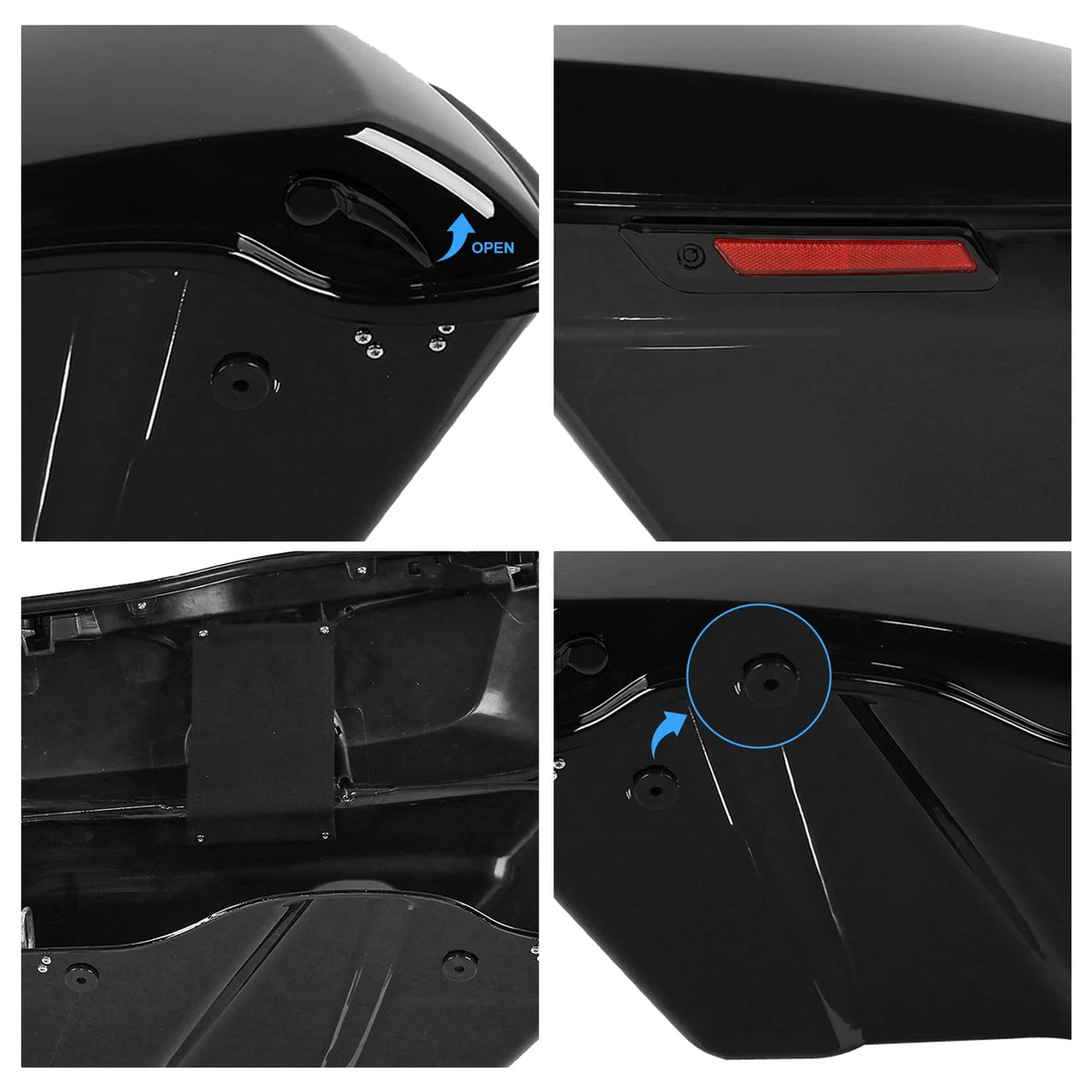 Black Hard Saddlebags for Harley Touring Electra Road Street Glide (2014–2024)