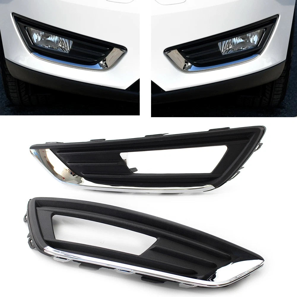 2X Chrome Black Front Bumper Grill Fog Light Lamp Covers for Ford Focus (2015–2017)
