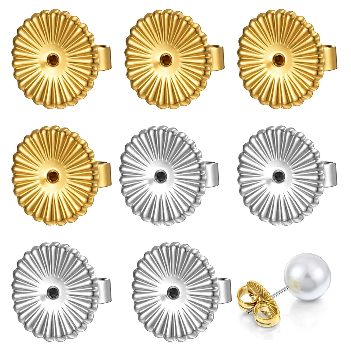 Set of 8 Earring Support Backs for Heavy Earrings - Stainless Steel Multicolor