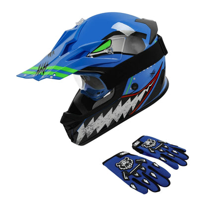 Youth ATV Helmet Goggles Gloves DOT Full Face Off Road UTV Motocross Blue