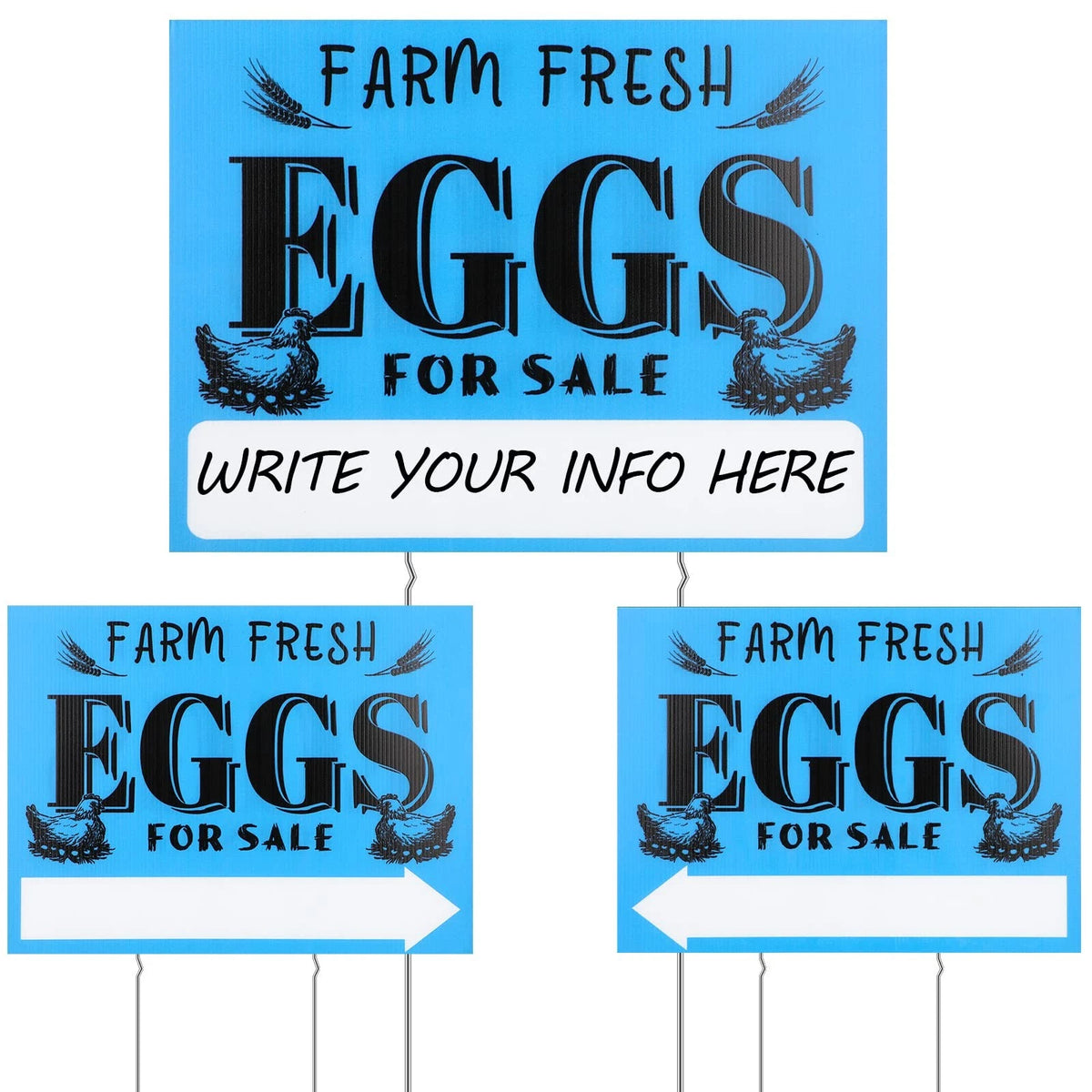 3 Pcs Farm Fresh Eggs Sign 15.75 x 11.8 Inches, Blue, Black