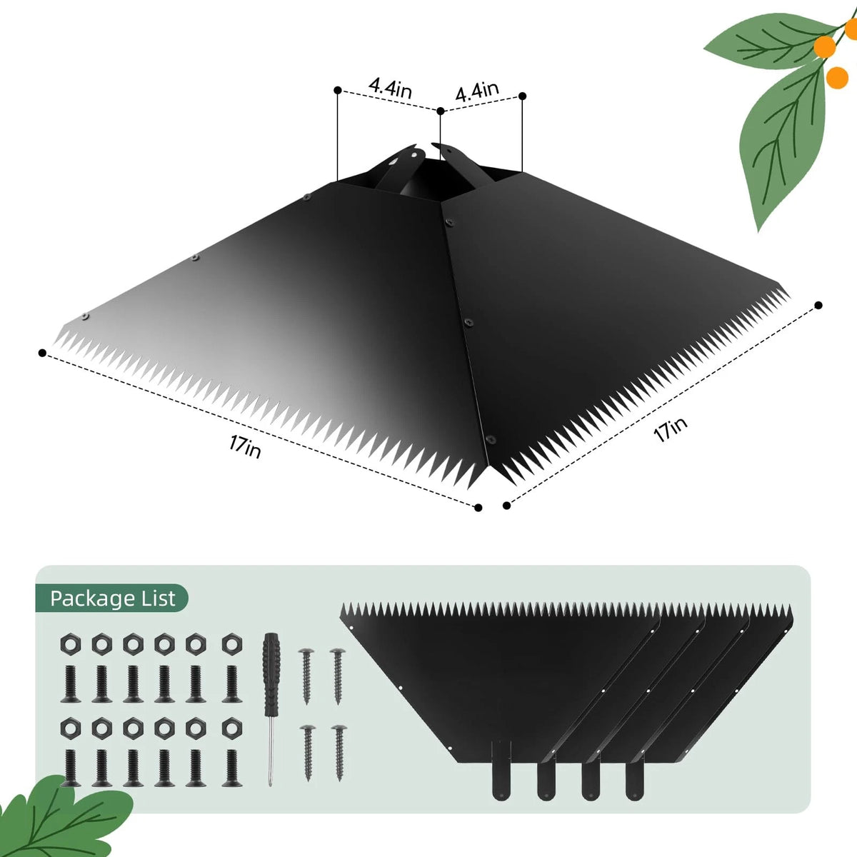 17 Inch Metal Squirrel Baffle for 4x4 Post, Black Guard
