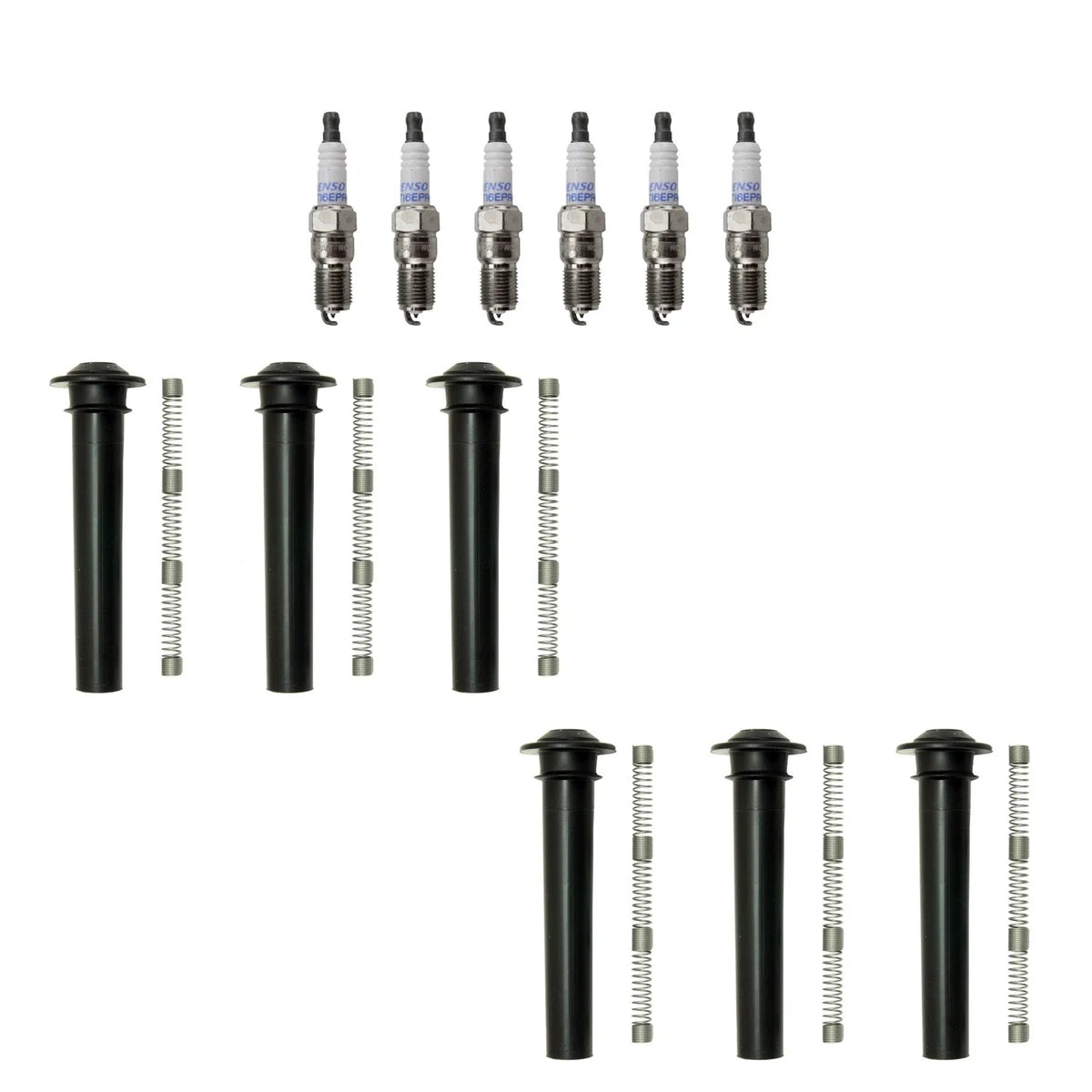 Denso 6 Double Platinum Spark Plugs & NGK Ignition Coil Boots for Ford Taurus (1996–1999)