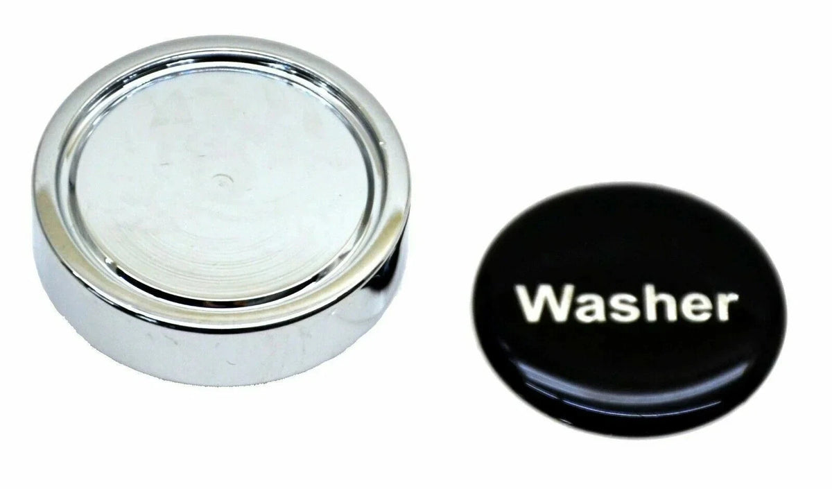 Washer Knob for Peterbilt Kenworth Freightliner (Black, Silver Letters) #96310
