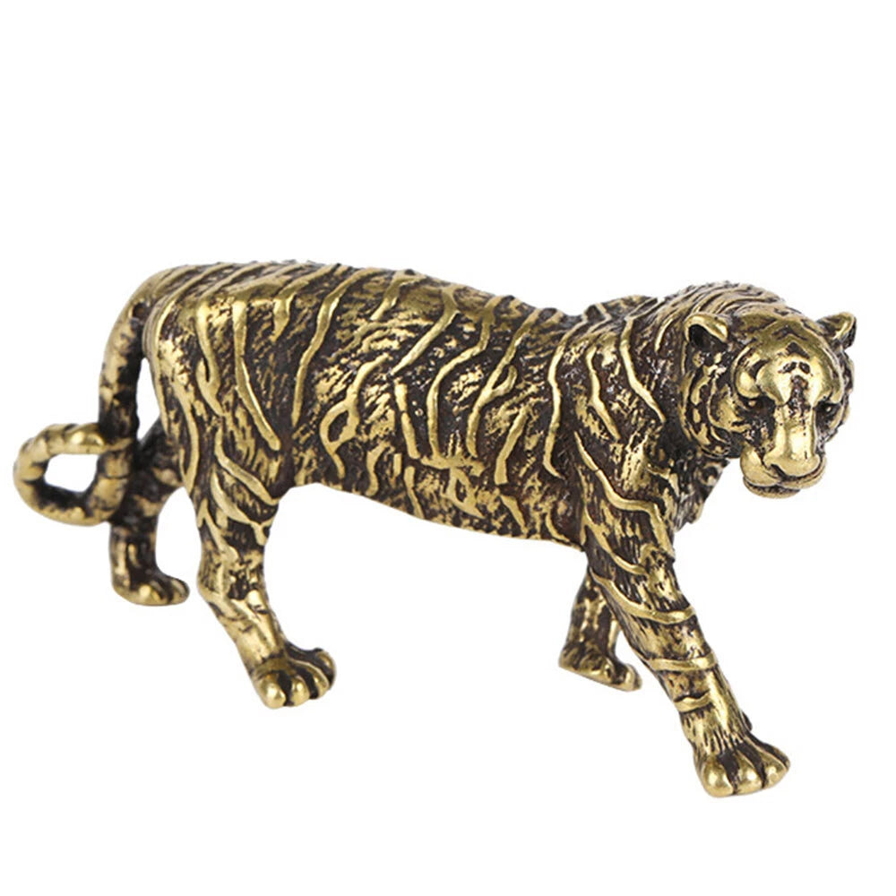 Solid Brass Tiger Figurine Statue for Home Office Decoration