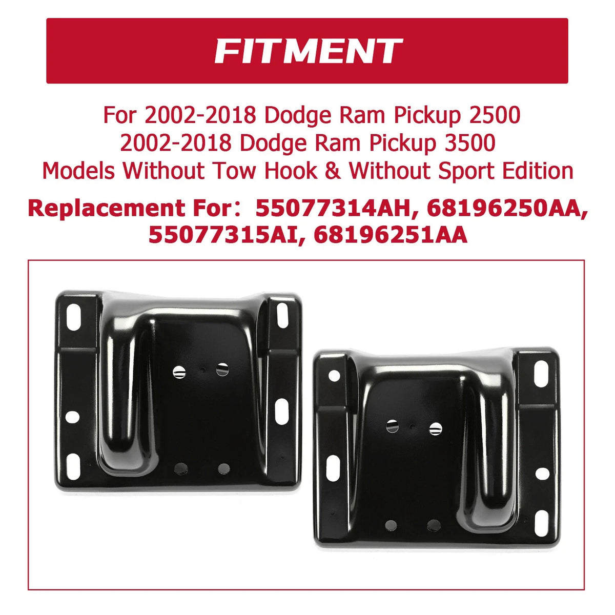Set of 2 Front Bumper Brackets for Dodge Ram 2500 (2003–2010, 2011–2018)