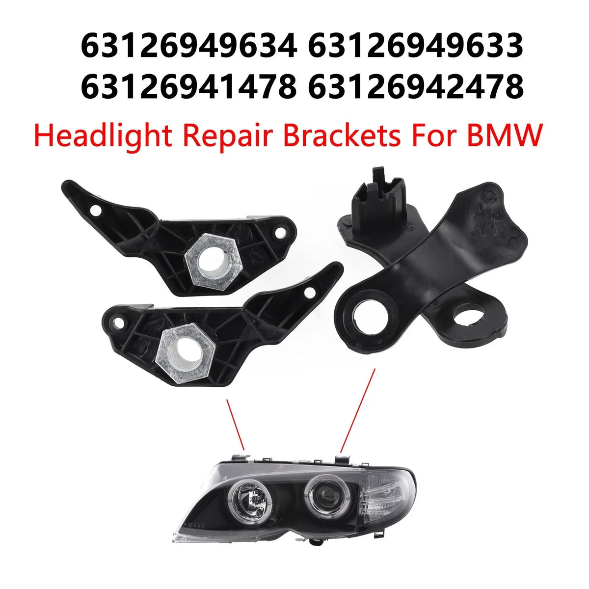 Set of 4 Headlight Brackets for BMW (2010–2017) 63126941478, 63126949633
