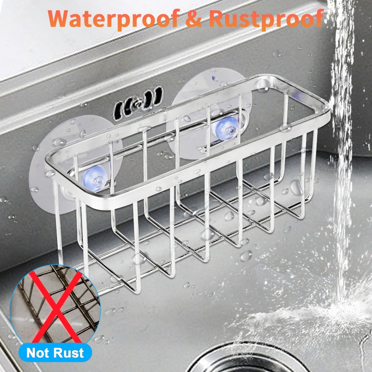 Sponge Holder for Kitchen Sink with Suction Cup Stainless Steel Caddy
