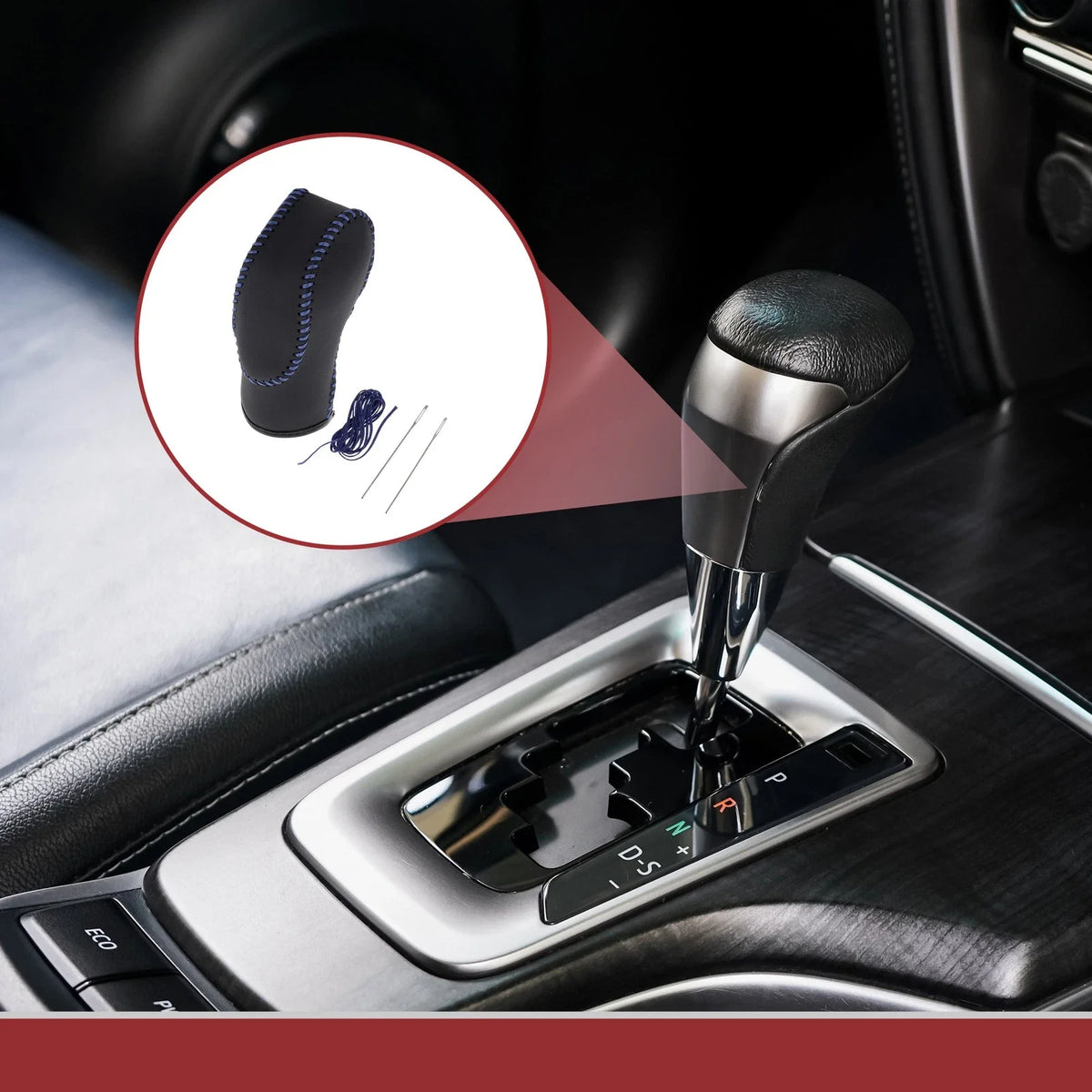 1Pc Gear Shift Knob Cover for Ford Fusion (2013–2016) Black Blue Faux Leather