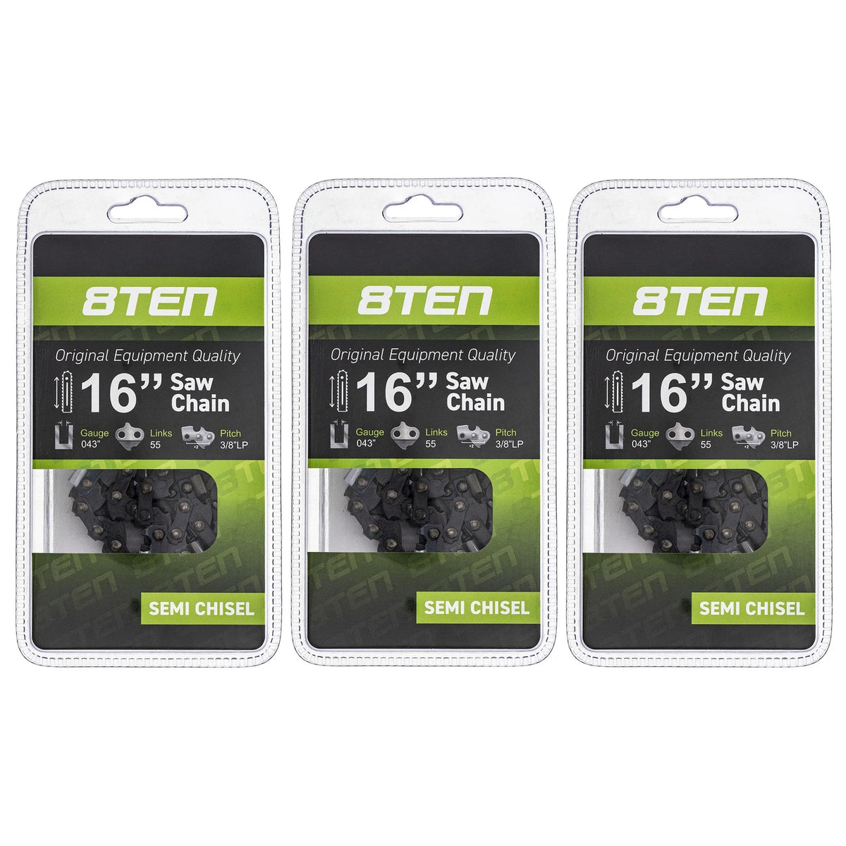3-Pack Chainsaw Chain 16 Inch .043 3/8 55DL for Homelite 20 MS 25 AV 230 23 201