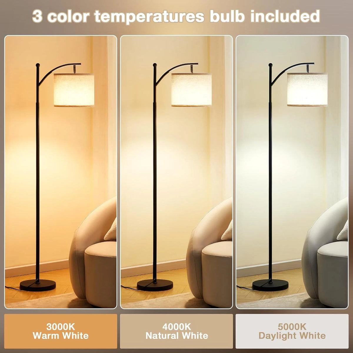 Dimmable Floor Lamp with 3 Color Temperatures for Home Use