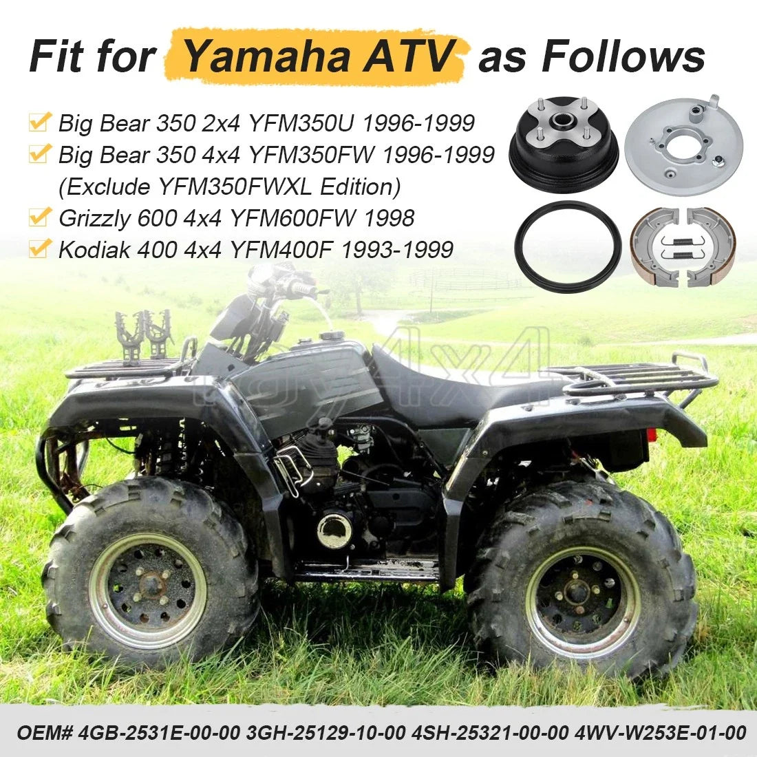 Rear Brake Plate Drum Hub w/ Shoes Seal Assy for Yamaha Grizzly 600 (1998)