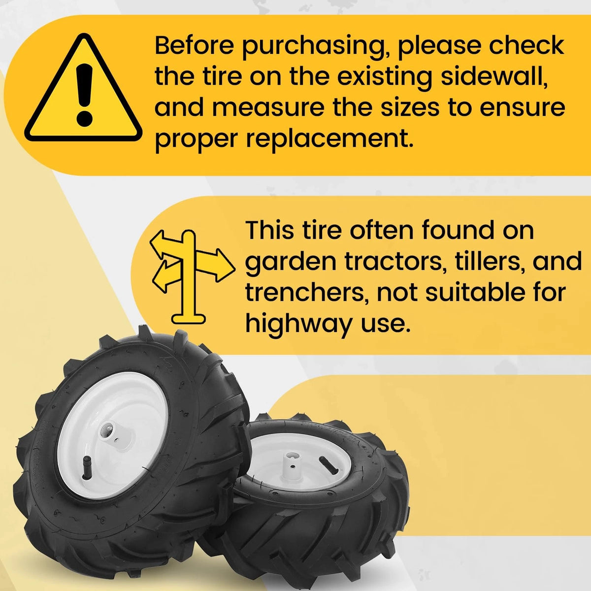 Set of 2 Tiller Tires and Wheels for MZREXN 13x5.00-6"