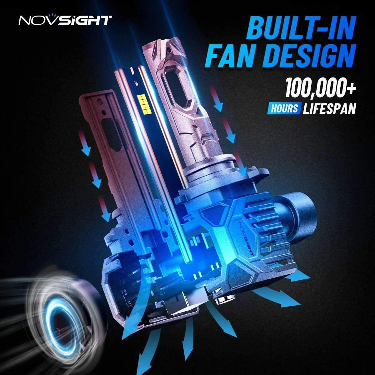 2X 9005 LED Headlight Bulbs for NOVSIGHT (30000LM, Hi/Low Beam, 6500K)