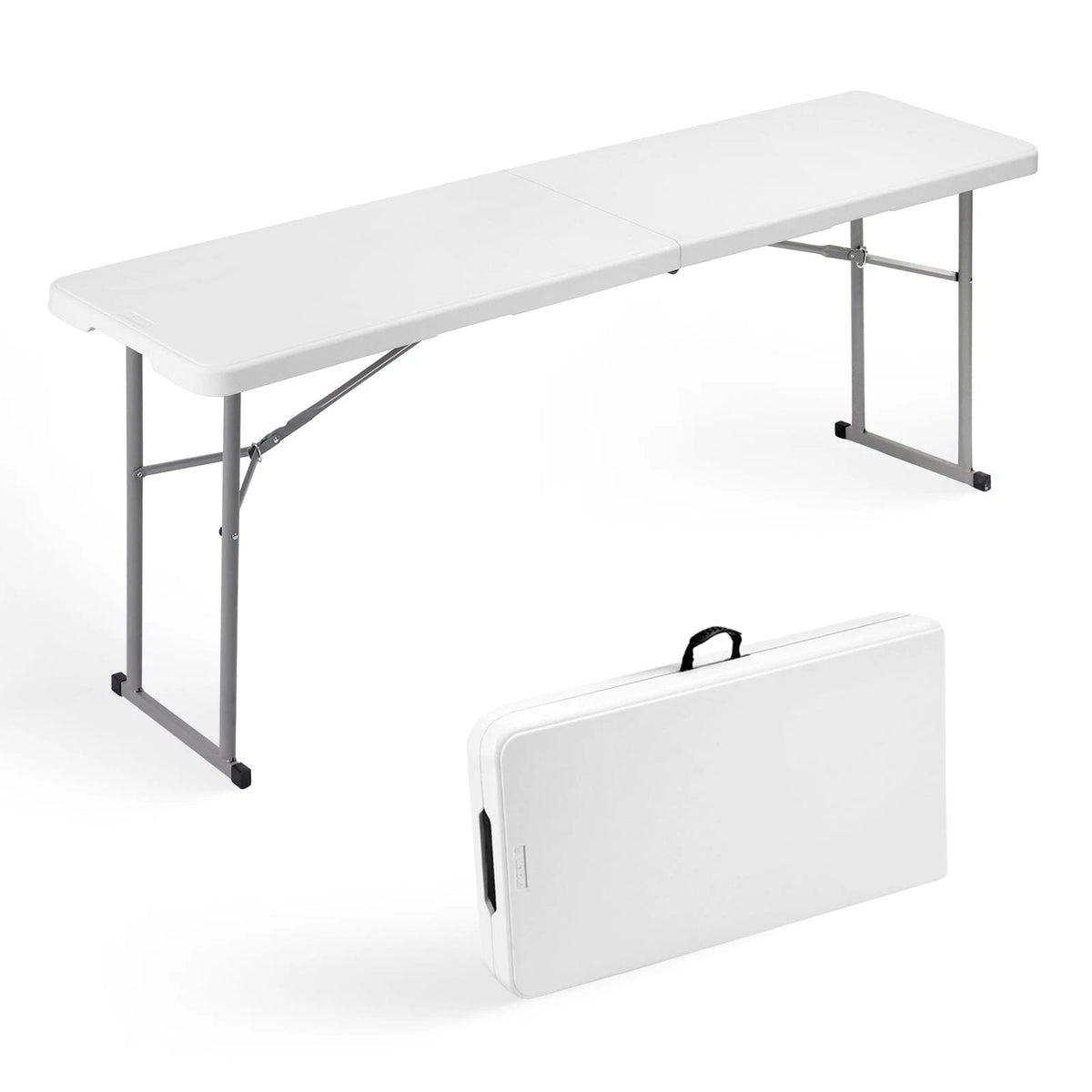 6 Foot Folding Table for Indoor Outdoor Use (Narrow, Heavy Duty, White)