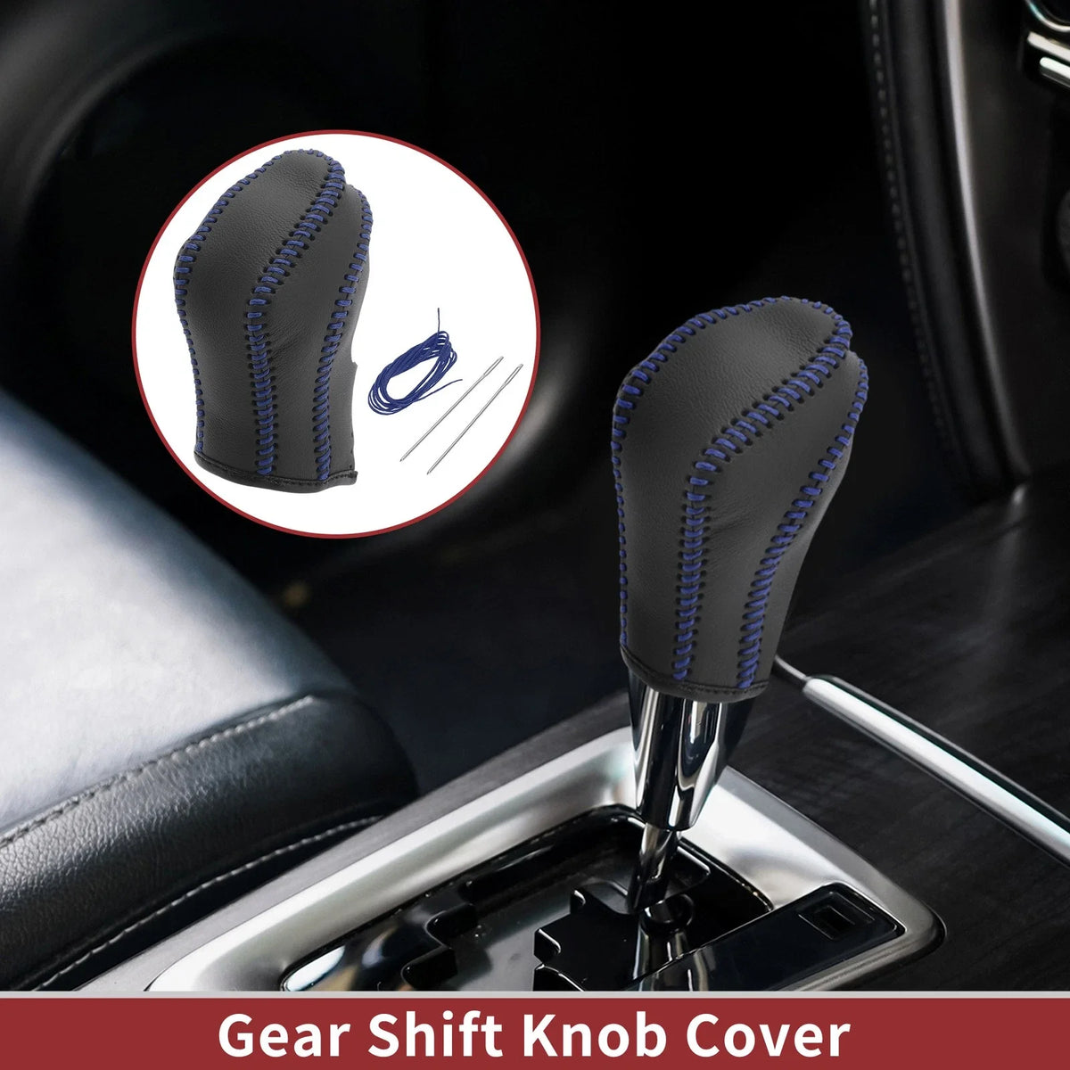 1 Pc Gear Shift Knob Cover for Nissan Maxima (2016–2023) Black Blue Faux Leather