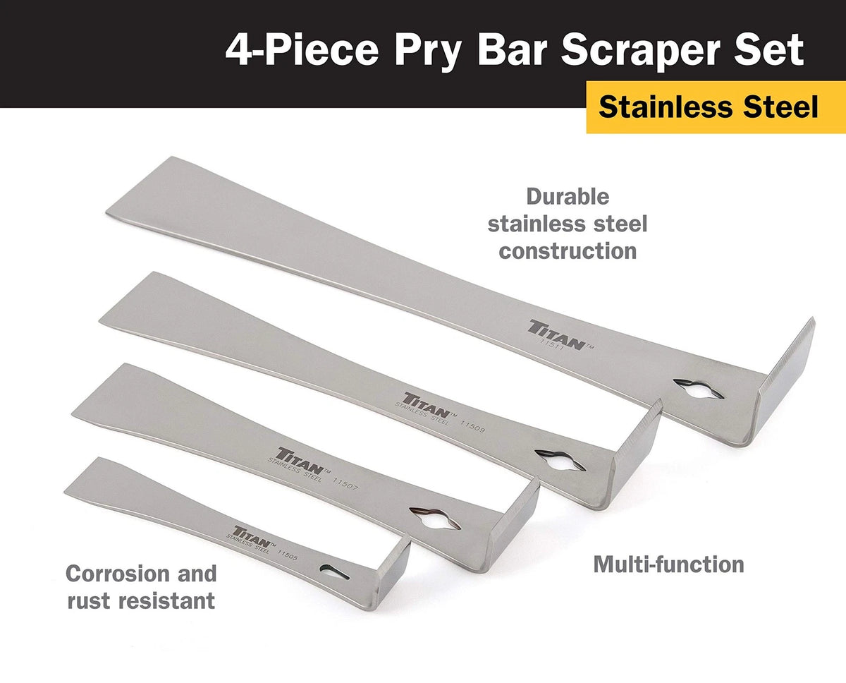 4-Piece Stainless Steel Pry Bar Scraper Set for Titan 17009