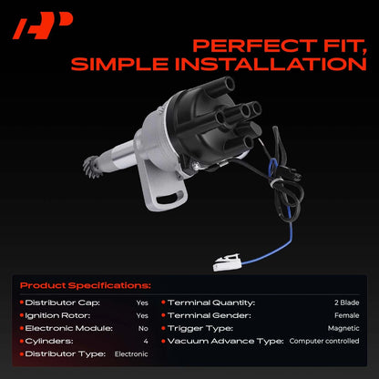 Ignition Distributor with Cap & Rotor for Mazda B2200 (1987–1993) T4T67473, MZ38, F24018200