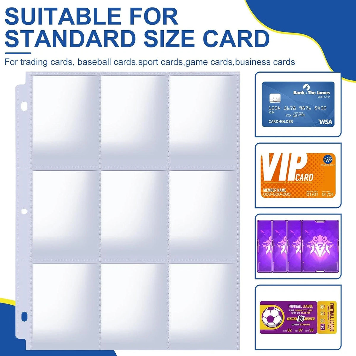 Set of 400 Card Sleeves for 3 Ring Binder, 9 Pocket Sheets