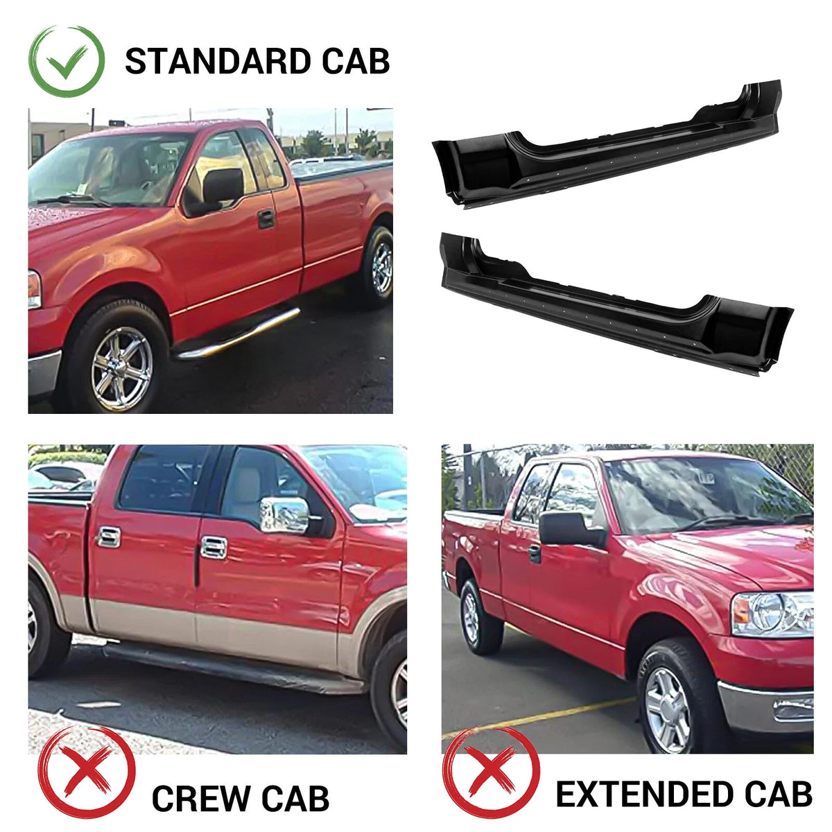 Outer Rocker Panels for Ford F-150 2004–2008 (2dr Standard Cab)