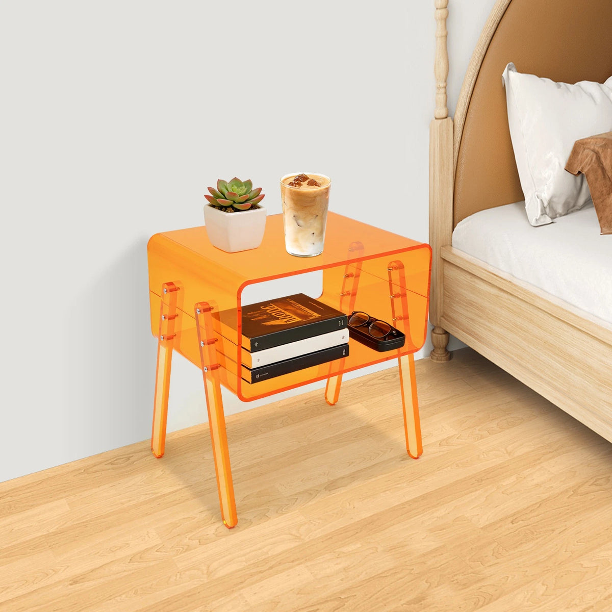 Acrylic Side Table for Small Spaces (2-Tier, Open Storage)