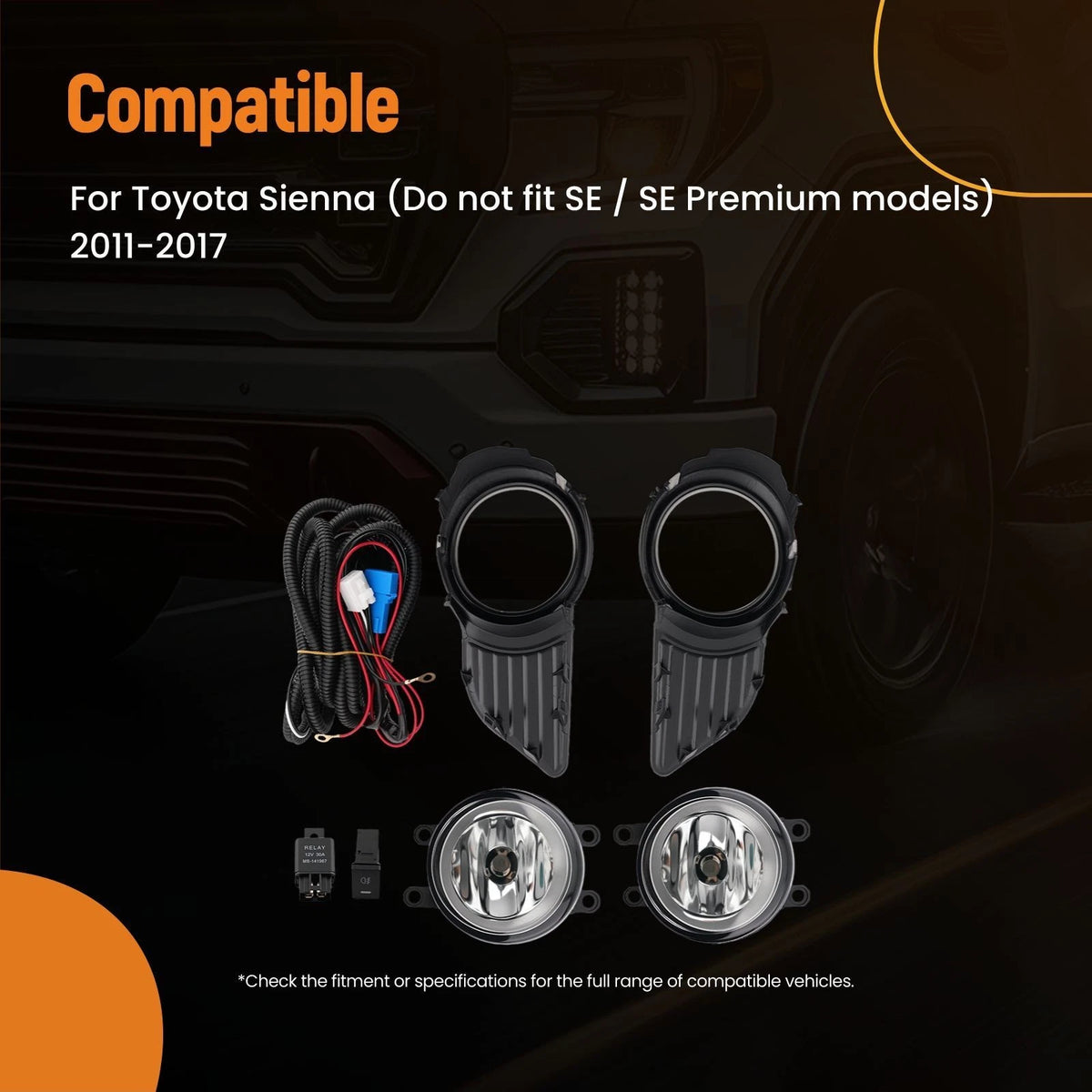 Set of 2 Front Fog Lights for Toyota Sienna (2011–2017) 52128-08030, 52127-08020
