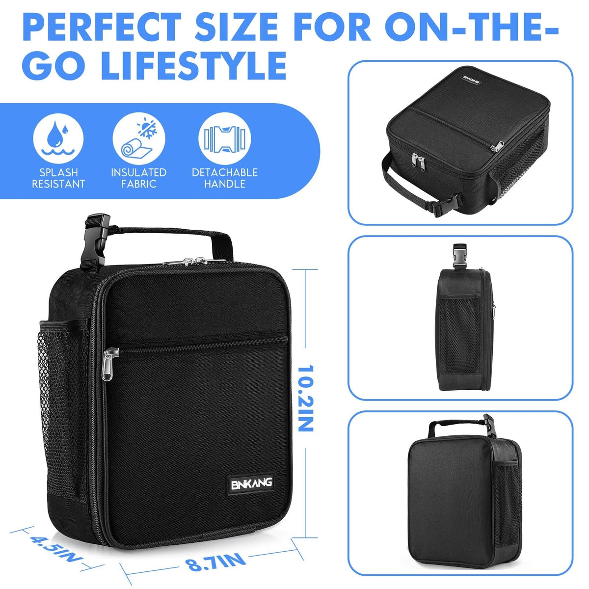 Insulated Lunch Box Bag for Adults - Durable Reusable Black