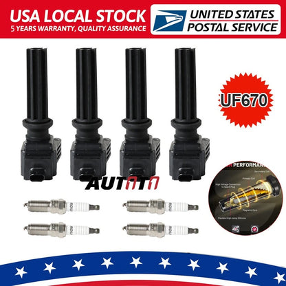 Set of 4 Ignition Coils & Spark Plugs for Ford Fusion Focus Explorer (2013–2020) UF670