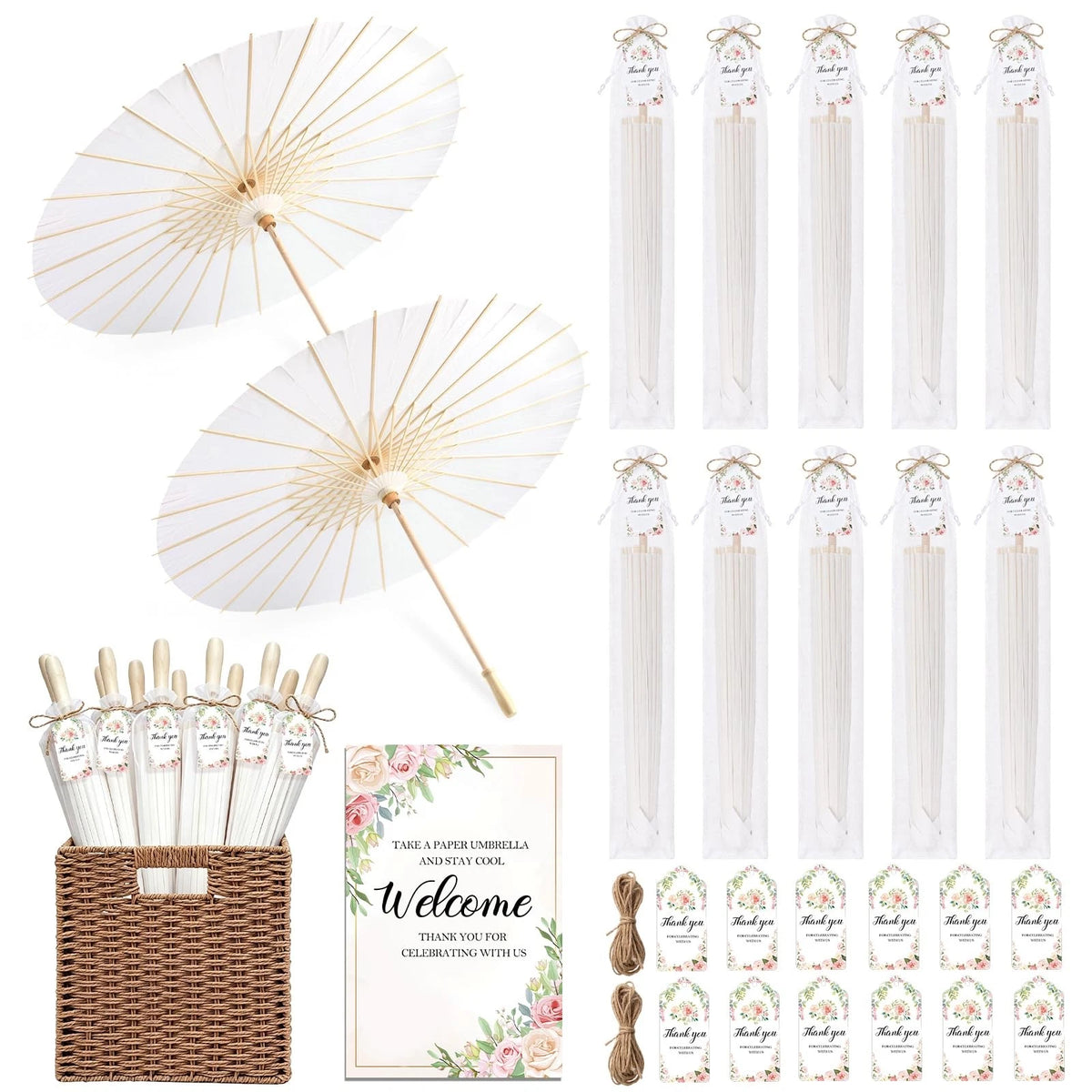 Set of 12 White Paper Parasols for Wedding (Chinese Japanese)