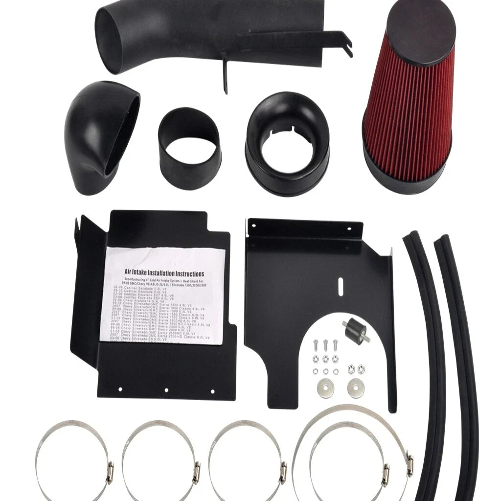 Cold Air Intake Kit for Chevy GMC V8 4.8L/5.3L/6.0L (1999–2007) 4" Red