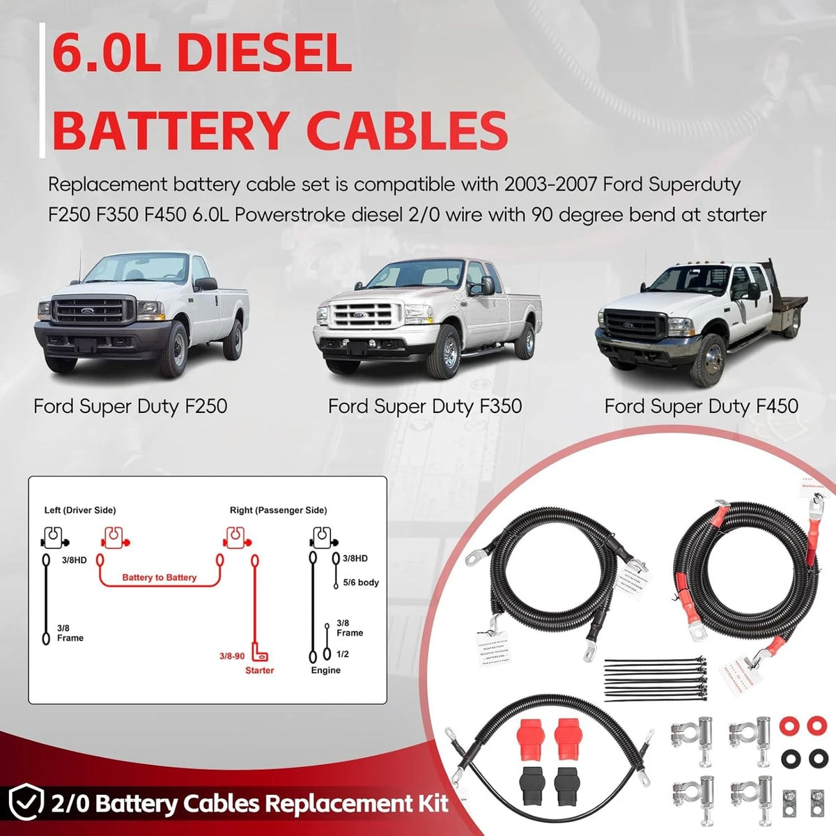Battery Cable Kit 4437-90 for Ford Superduty F250 F350 F450 (2003–2007)