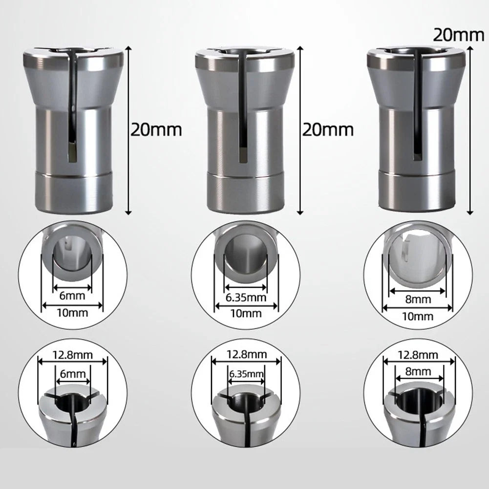 6pcs Collet Chuck Adapters for Router Trimmer (6mm/6.35mm/8mm)