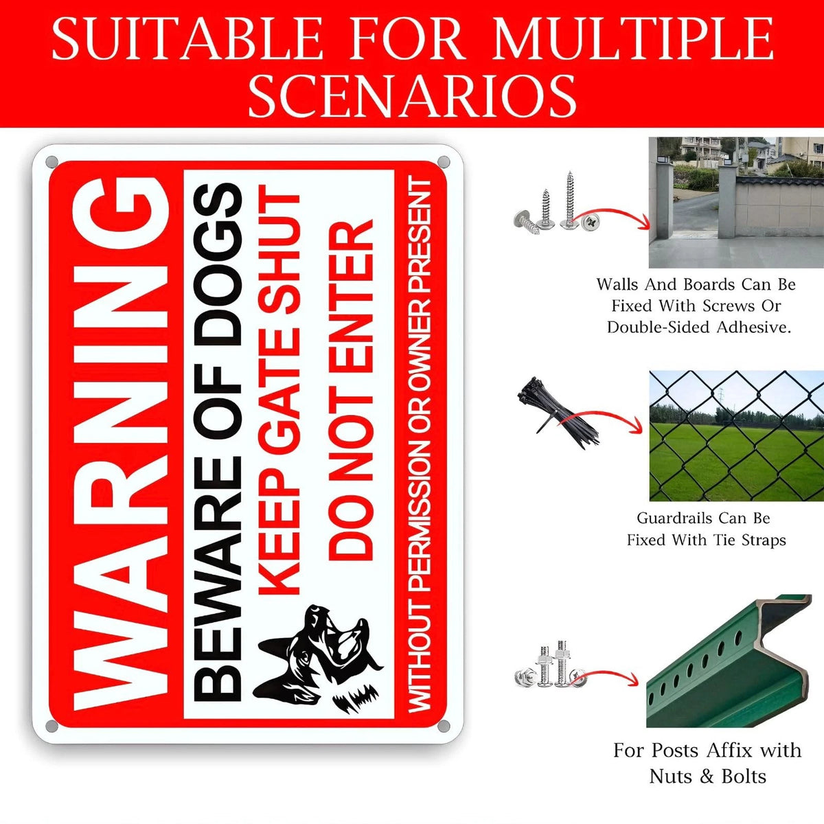 4X Beware Of Dog Sign for Home (12x8 Inch, Red/White)