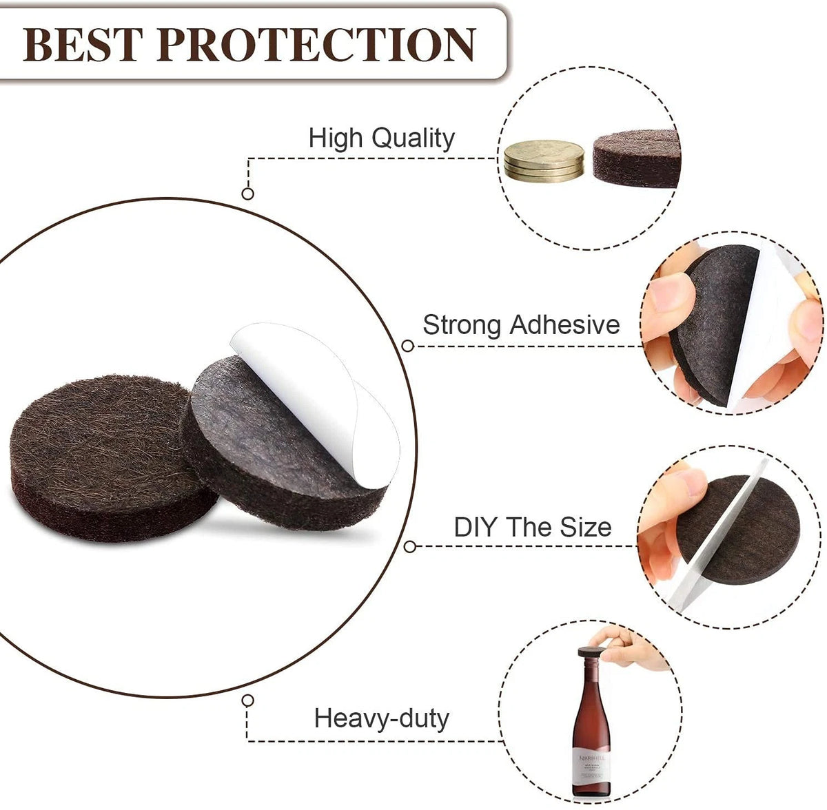 36 Pcs 2 Inch Brown Felt Furniture Pads Self-Stick Floor Protectors