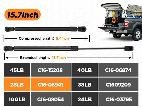 Gas Strut for Truck Pickup Topper Door Cap Canopy (16in/28Lbs/125N)