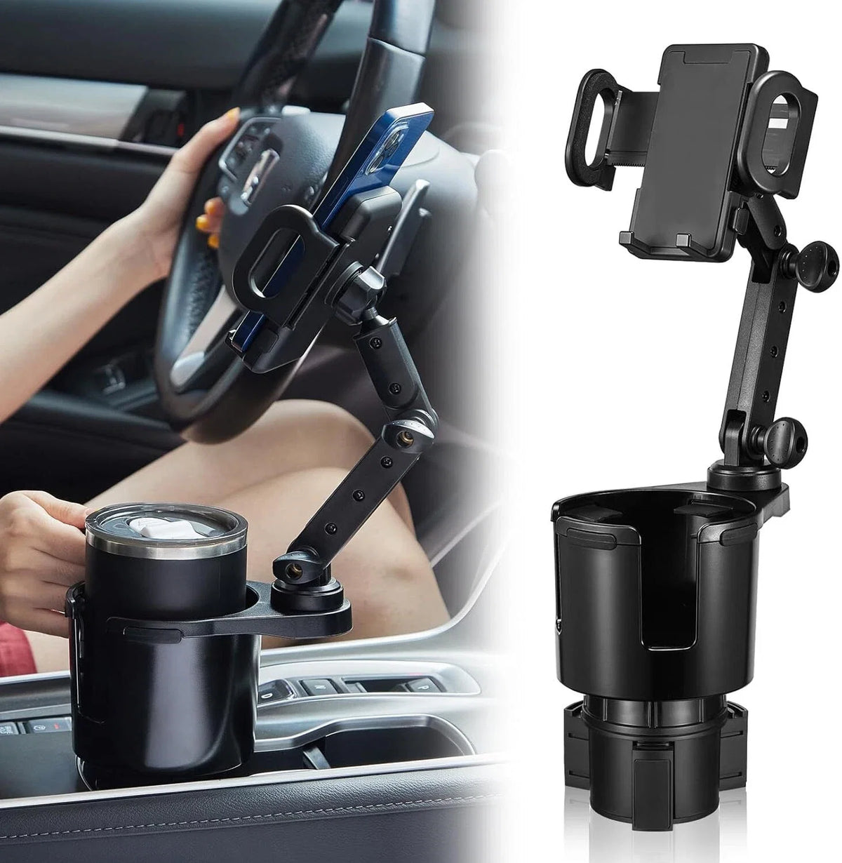 2X Adjustable Car Cup Holder and Phone Mount for SUV RV