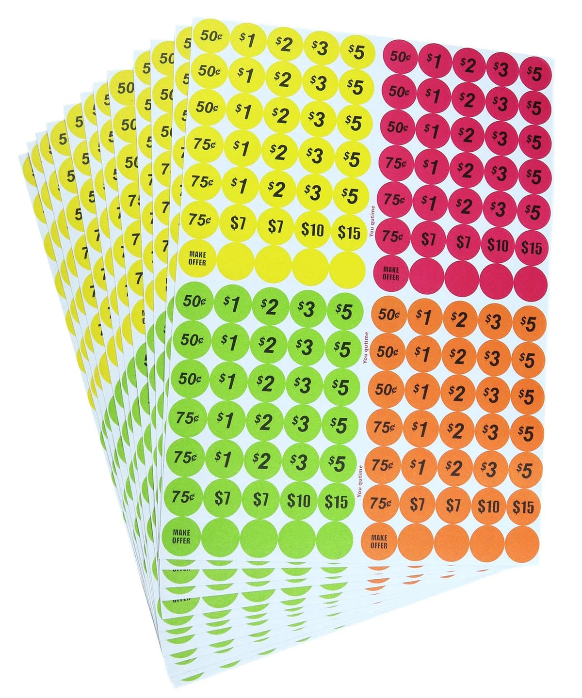 Pack of 4060 Price Stickers 3/4" Round Bright