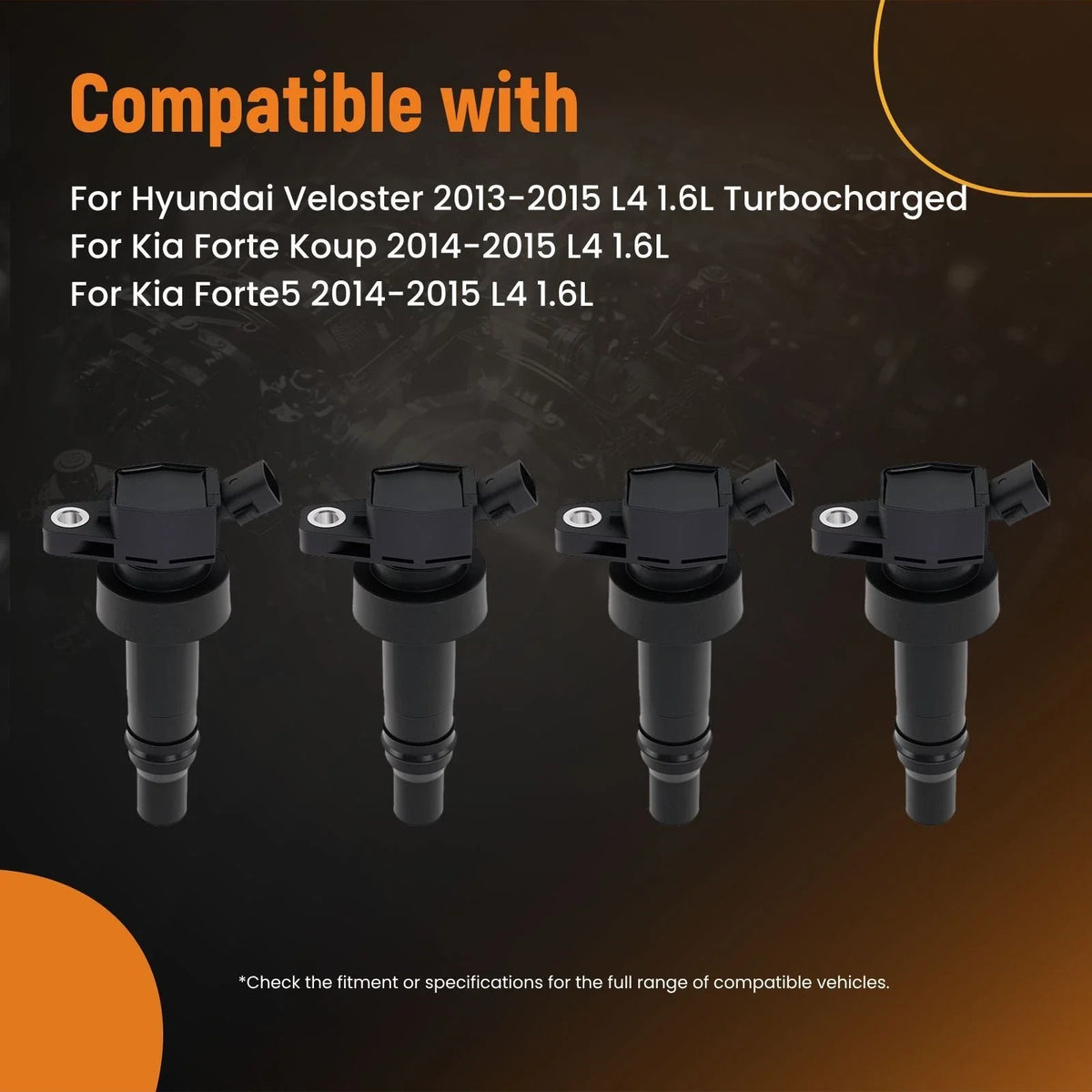 4X High Output Ignition Coil Pack Set for Hyundai Veloster Kia Forte 1.6L (2013–2015) B284 178-8544