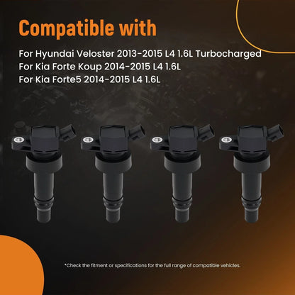 4X High Output Ignition Coil Pack Set for Hyundai Veloster Kia Forte 1.6L (2013–2015) B284 178-8544