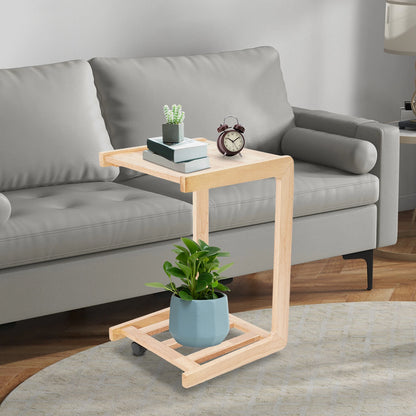 C-shaped End Table with 4 Universal Wheels for Home Use