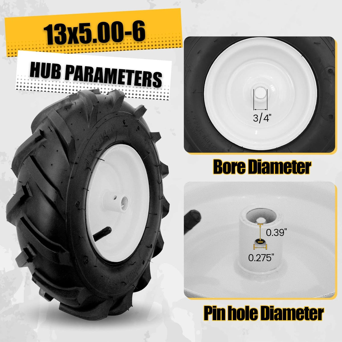 Set of 2 Tiller Tires and Wheels for MZREXN 13x5.00-6"
