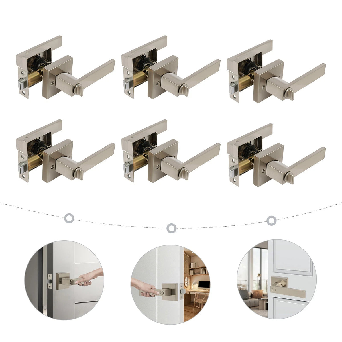 6 Pack Privacy Door Locks for Entry Handles Brushed Nickel