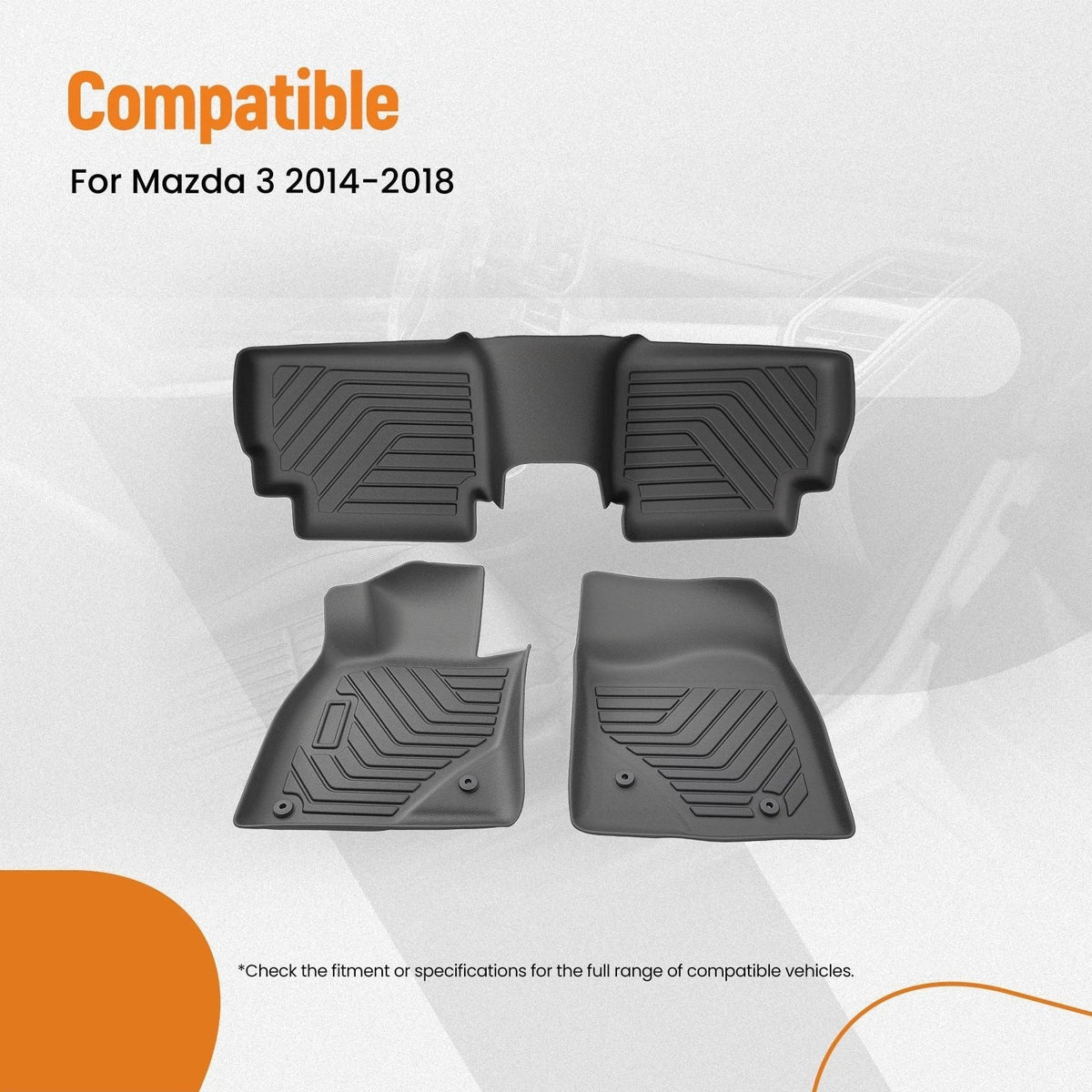 Set of 4 TPE Carpet Floor Mats for Mazda 3 (2014–2018) Black