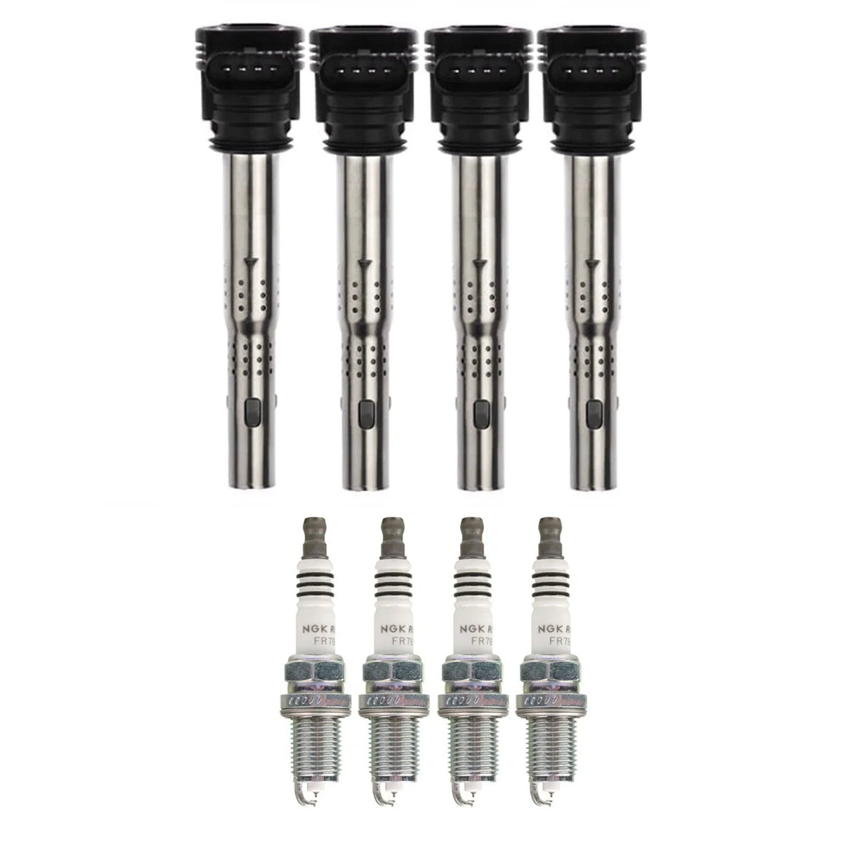 Set of 4 NGK RutheniumHX Ignition Coils & Spark Plugs for Audi A4 VW Jetta (2000–2023)