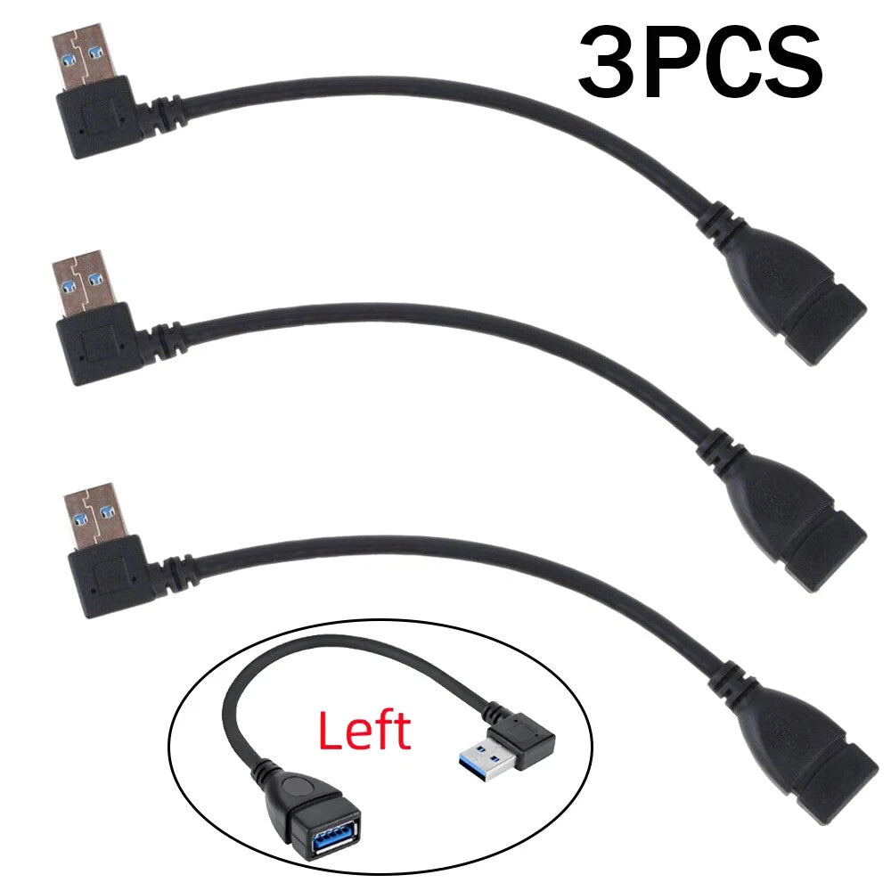 3Pcs USB 3.0 Male to Female Extension Cable 20cm 90 Degree Left Angled