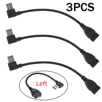 3Pcs USB 3.0 Male to Female Extension Cable 20cm 90 Degree Left Angled