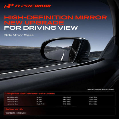 Heated Driver Power Mirror Glass for Mercedes-Benz ML320 ML350 (1998–2005) - 1638102319, MB1324103