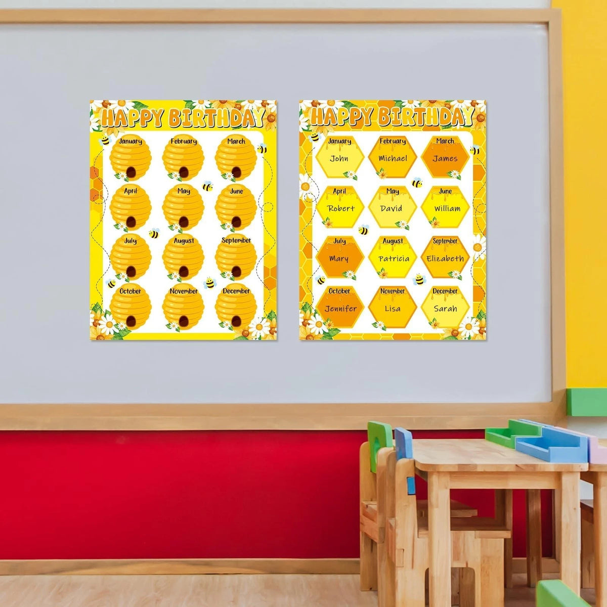 Set of 4 Happy Birthday Chart Posters for Classroom Decor