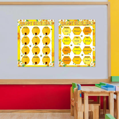 Set of 4 Happy Birthday Chart Posters for Classroom Decor