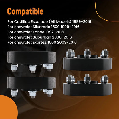 4X 1.5" 6X5.5 Wheel Spacers for Chevy Silverado Tahoe GMC Sierra 1500 (2007–2023)